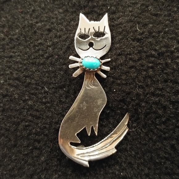 Jewelry - Sterling/Turquoise Cat Brooch